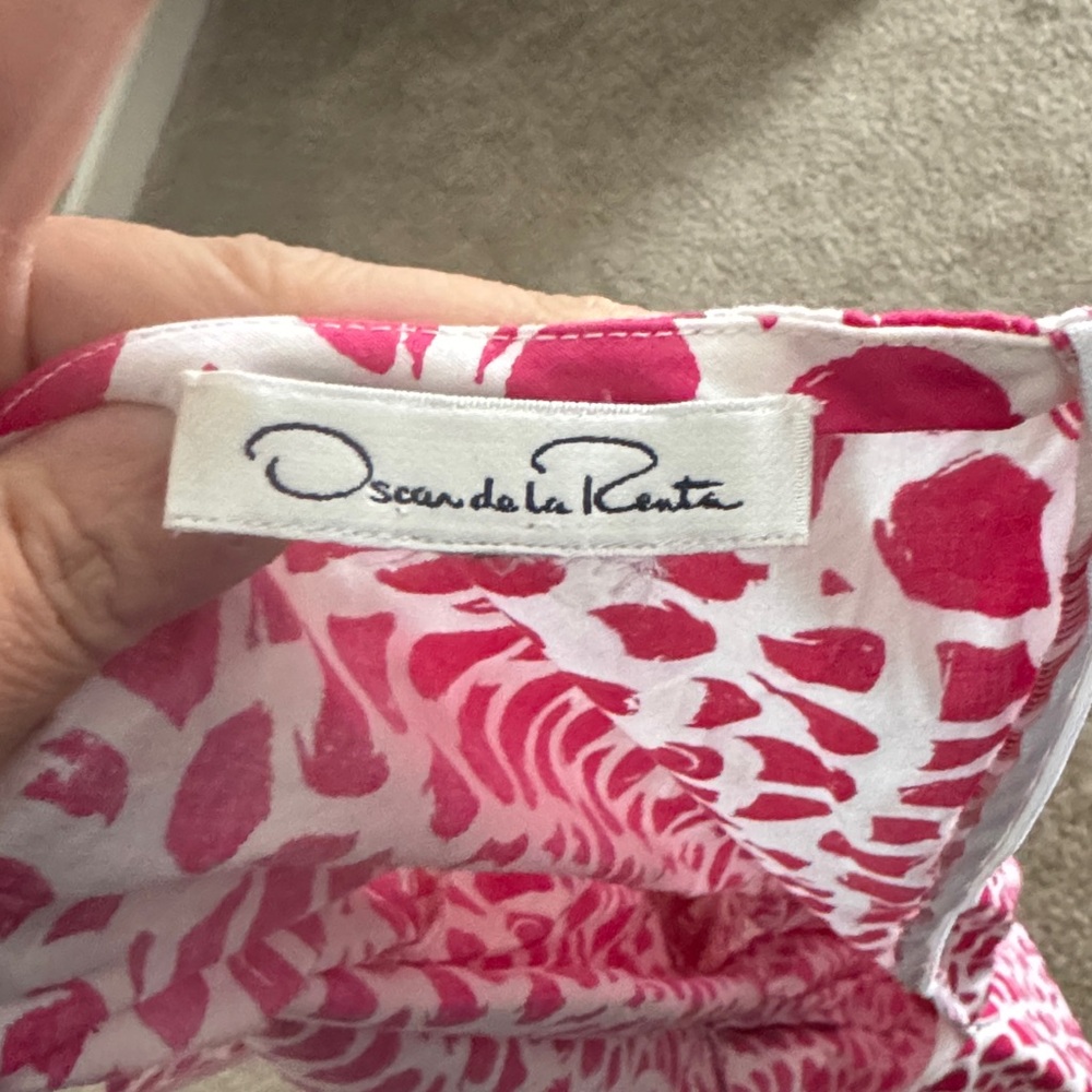 Oscar de la Renta Fuchsia and White Midi Dress - Picture 6 of 6